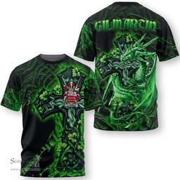 ScotsTee Shop Irish Gilmartin or Kilmartin Coat of Arms Irish T Shirt Family Crest Celtic Cross And Dragon T Shirt