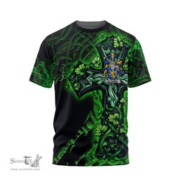 ScotsTee Shop Irish McDaniel or Daniel Coat of Arms Irish T Shirt Family Crest Celtic Cross And Dragon T Shirt
