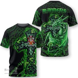 ScotsTee Shop Irish Manders Coat of Arms Irish T Shirt Family Crest Celtic Cross And Dragon T Shirt