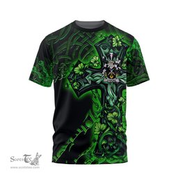 ScotsTee Shop Irish Rawlins Coat of Arms Irish T Shirt Family Crest Celtic Cross And Dragon T Shirt