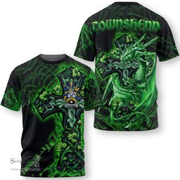 ScotsTee Shop Irish Townshend or Townsend Coat of Arms Irish T Shirt Family Crest Celtic Cross And Dragon T Shirt