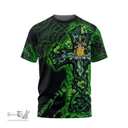 ScotsTee Shop Irish Wotton Coat of Arms Irish T Shirt Family Crest Celtic Cross And Dragon T Shirt