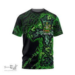 ScotsTee Shop Irish Rowan Coat of Arms Irish T Shirt Family Crest Celtic Cross And Dragon T Shirt