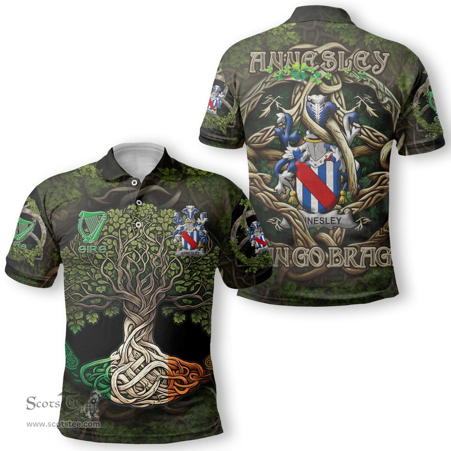 ScotsTee Shop Irish Annesley Coat of Arms Irish Polo Shirt Family Crest Irish Is My Root Polo Shirt