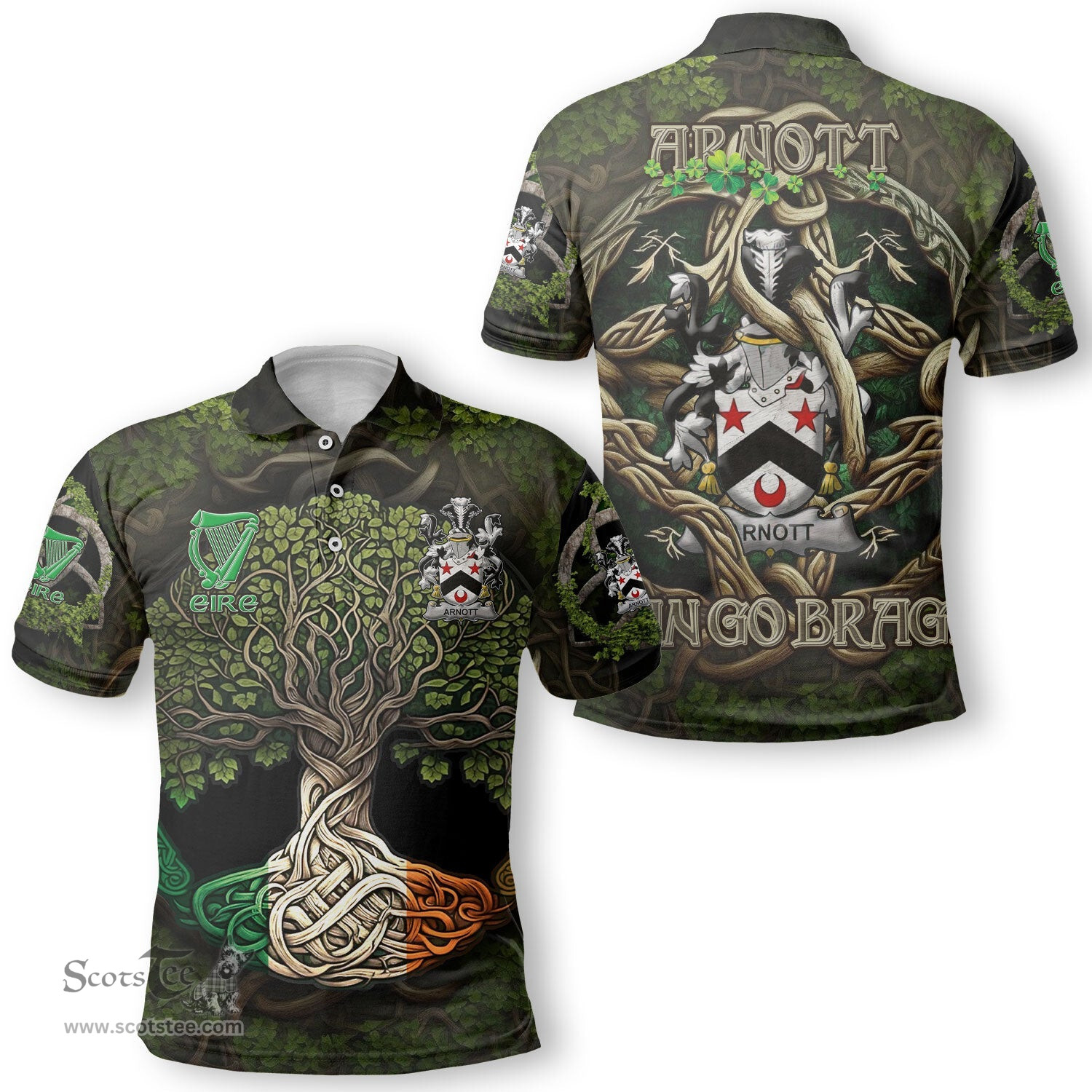 ScotsTee Shop Irish Arnott Coat of Arms Irish Polo Shirt Family Crest Irish Is My Root Polo Shirt