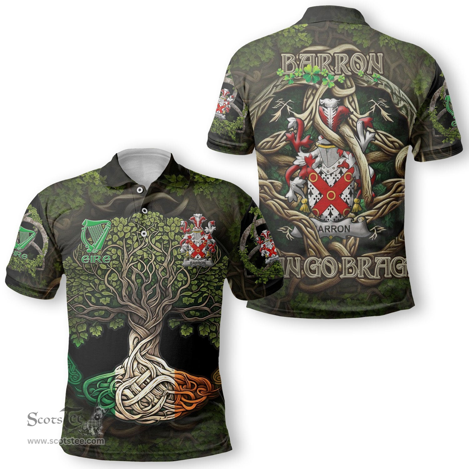 ScotsTee Shop Irish Barron Coat of Arms Irish Polo Shirt Family Crest Irish Is My Root Polo Shirt