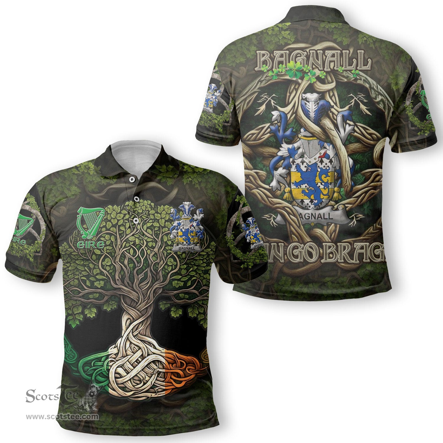 ScotsTee Shop Irish Bagnall Coat of Arms Irish Polo Shirt Family Crest Irish Is My Root Polo Shirt