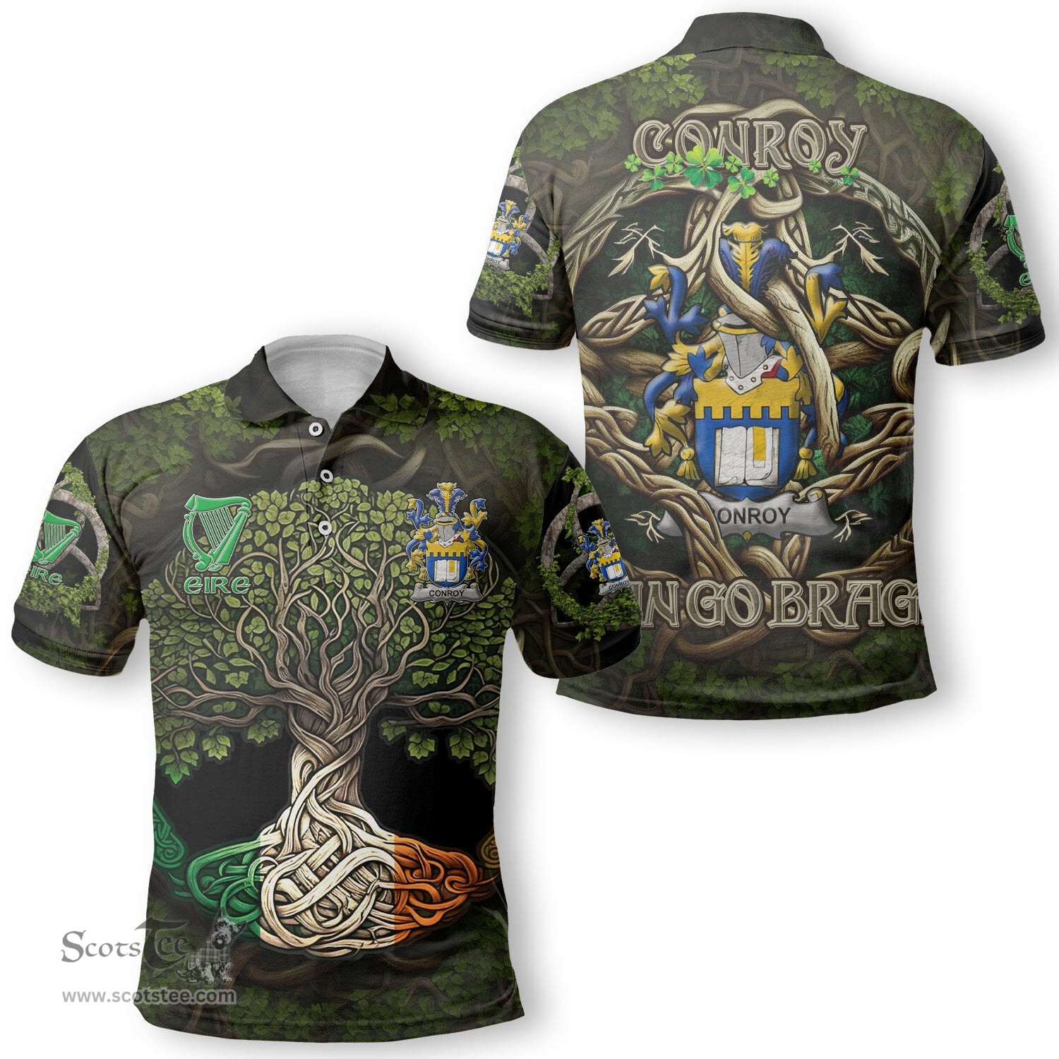 ScotsTee Shop Irish Conroy or O Mulconroy Coat of Arms Irish Polo Shirt Family Crest Irish Is My Root Polo Shirt