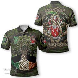ScotsTee Shop Irish Chevers Coat of Arms Irish Polo Shirt Family Crest Irish Is My Root Polo Shirt
