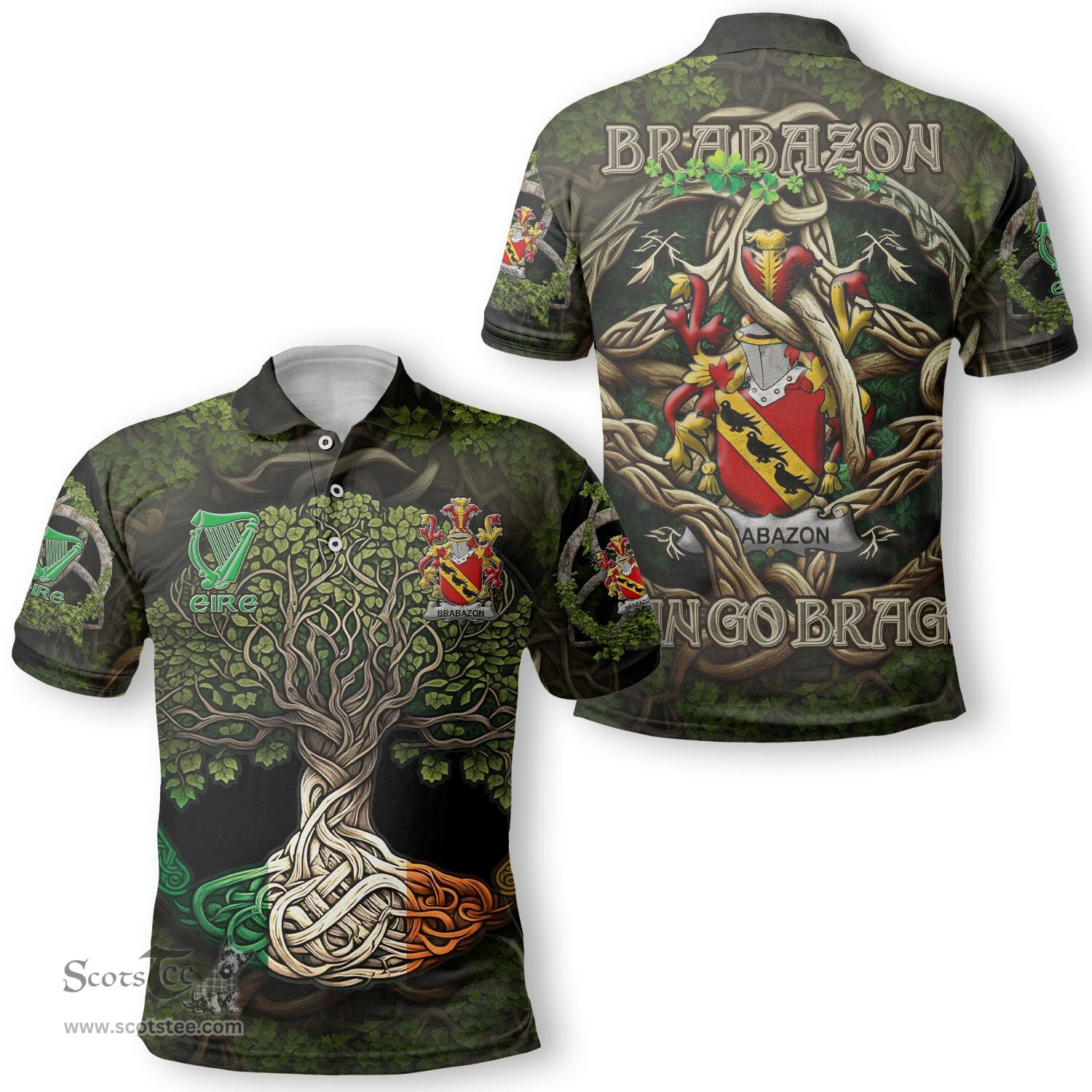 ScotsTee Shop Irish Brabazon Coat of Arms Irish Polo Shirt Family Crest Irish Is My Root Polo Shirt