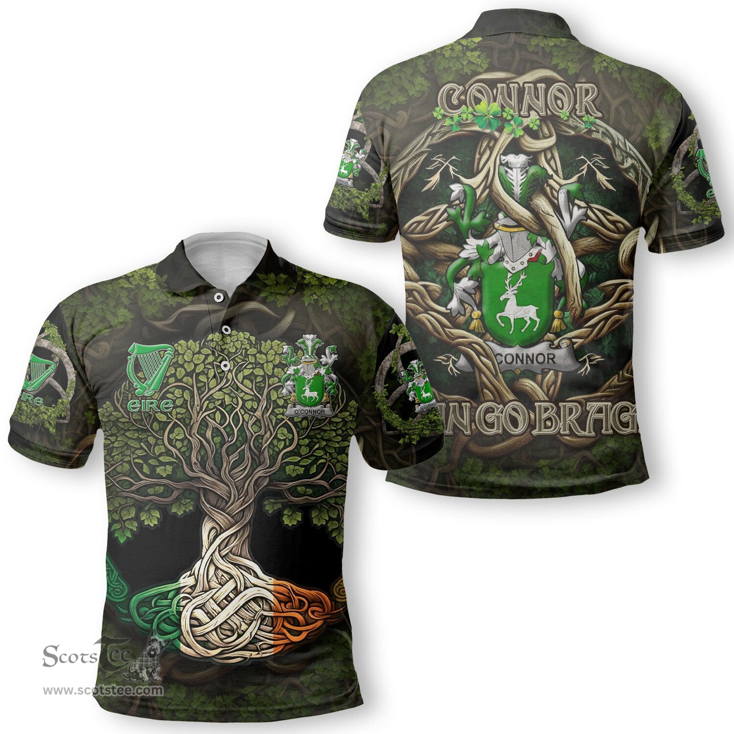 ScotsTee Shop Irish Connor or O Connor Corcomroe Coat of Arms Irish Polo Shirt Family Crest Irish Is My Root Polo Shirt