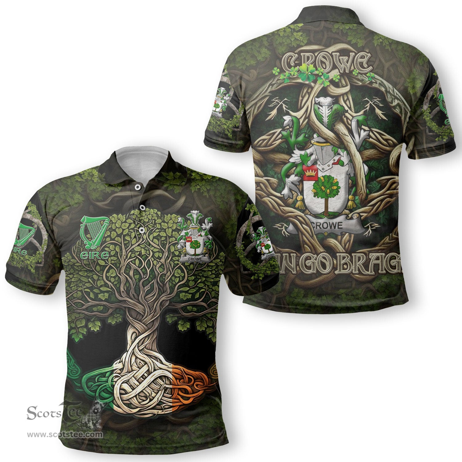 ScotsTee Shop Irish Crowe or McEnchroe Coat of Arms Irish Polo Shirt Family Crest Irish Is My Root Polo Shirt