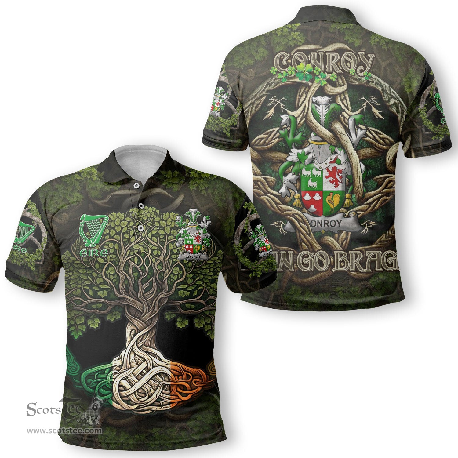 ScotsTee Shop Irish Conroy or O Conry Coat of Arms Irish Polo Shirt Family Crest Irish Is My Root Polo Shirt