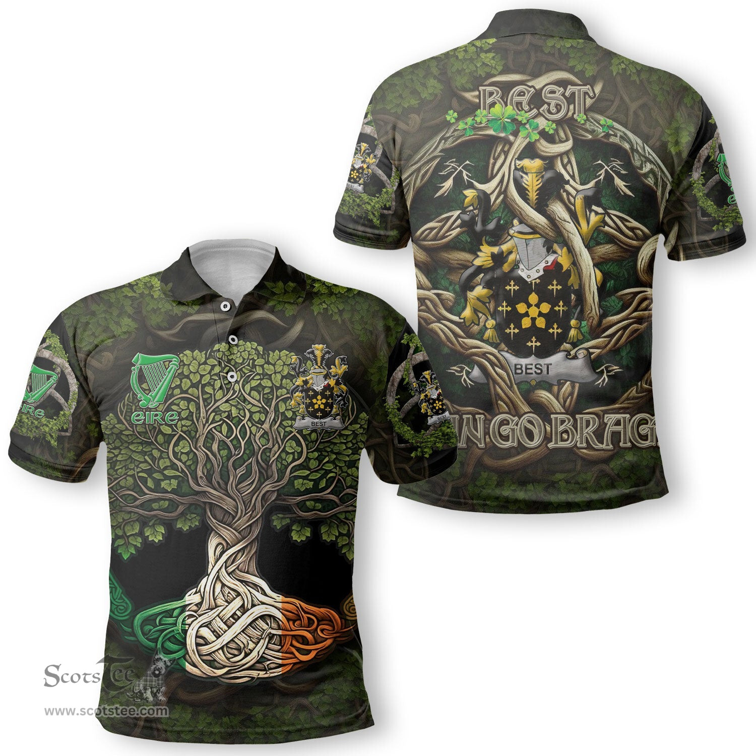 ScotsTee Shop Irish Best Coat of Arms Irish Polo Shirt Family Crest Irish Is My Root Polo Shirt