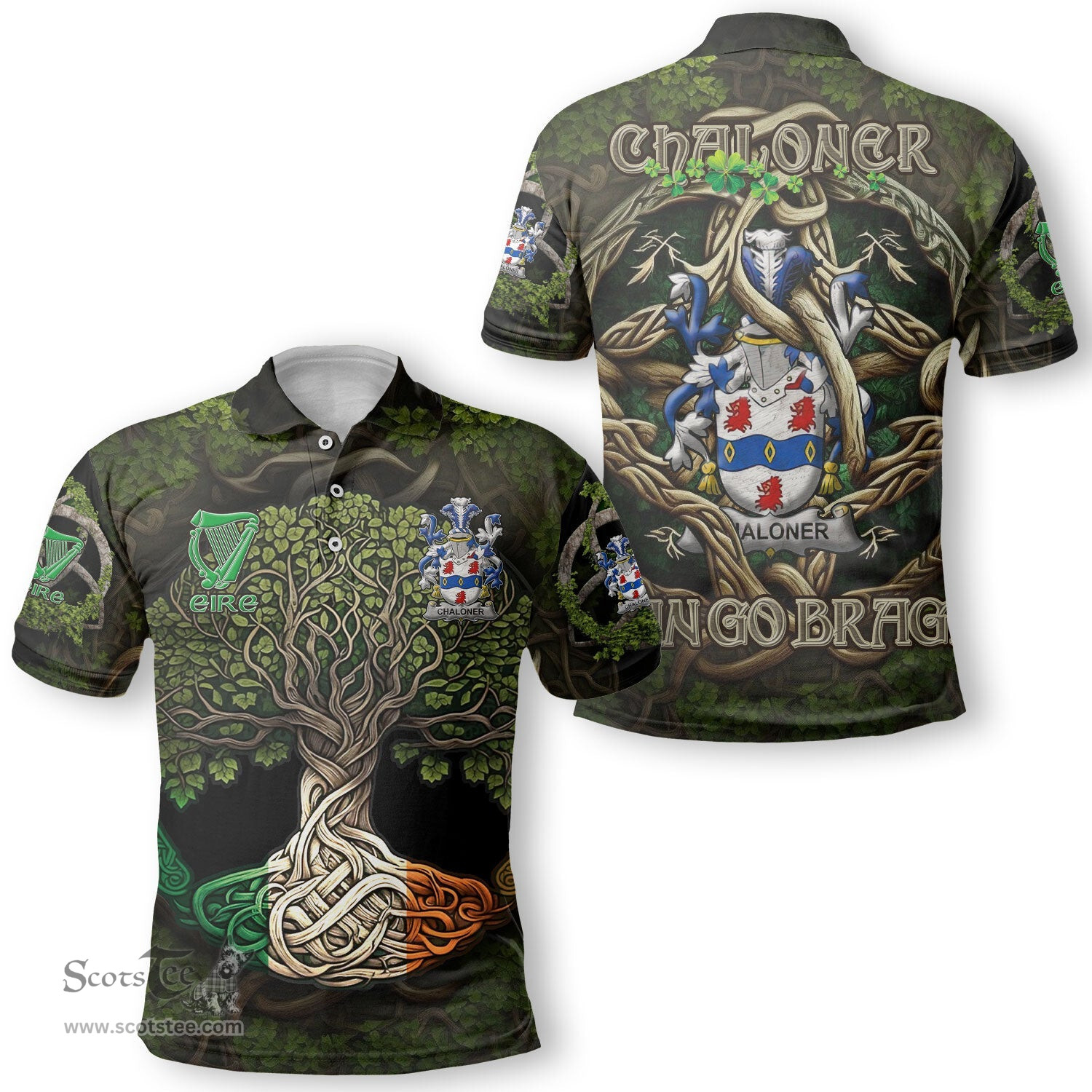 ScotsTee Shop Irish Chaloner Coat of Arms Irish Polo Shirt Family Crest Irish Is My Root Polo Shirt