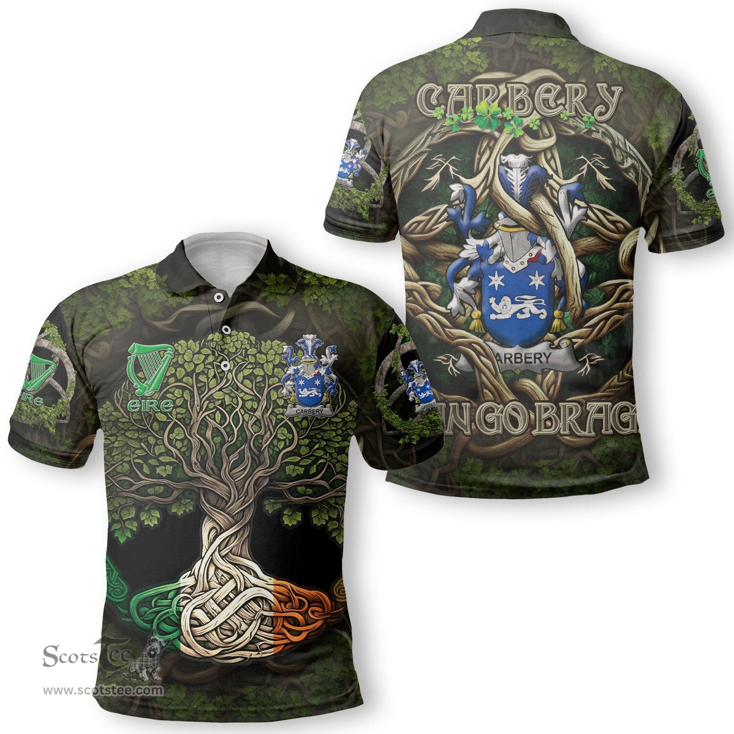ScotsTee Shop Irish Carbery Coat of Arms Irish Polo Shirt Family Crest Irish Is My Root Polo Shirt