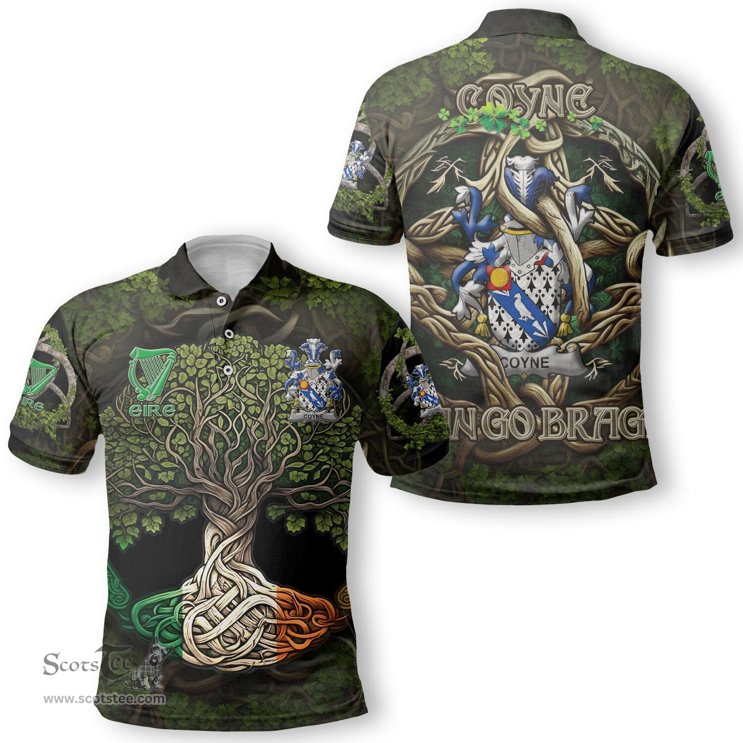 ScotsTee Shop Irish Coyne or O Coyne Coat of Arms Irish Polo Shirt Family Crest Irish Is My Root Polo Shirt
