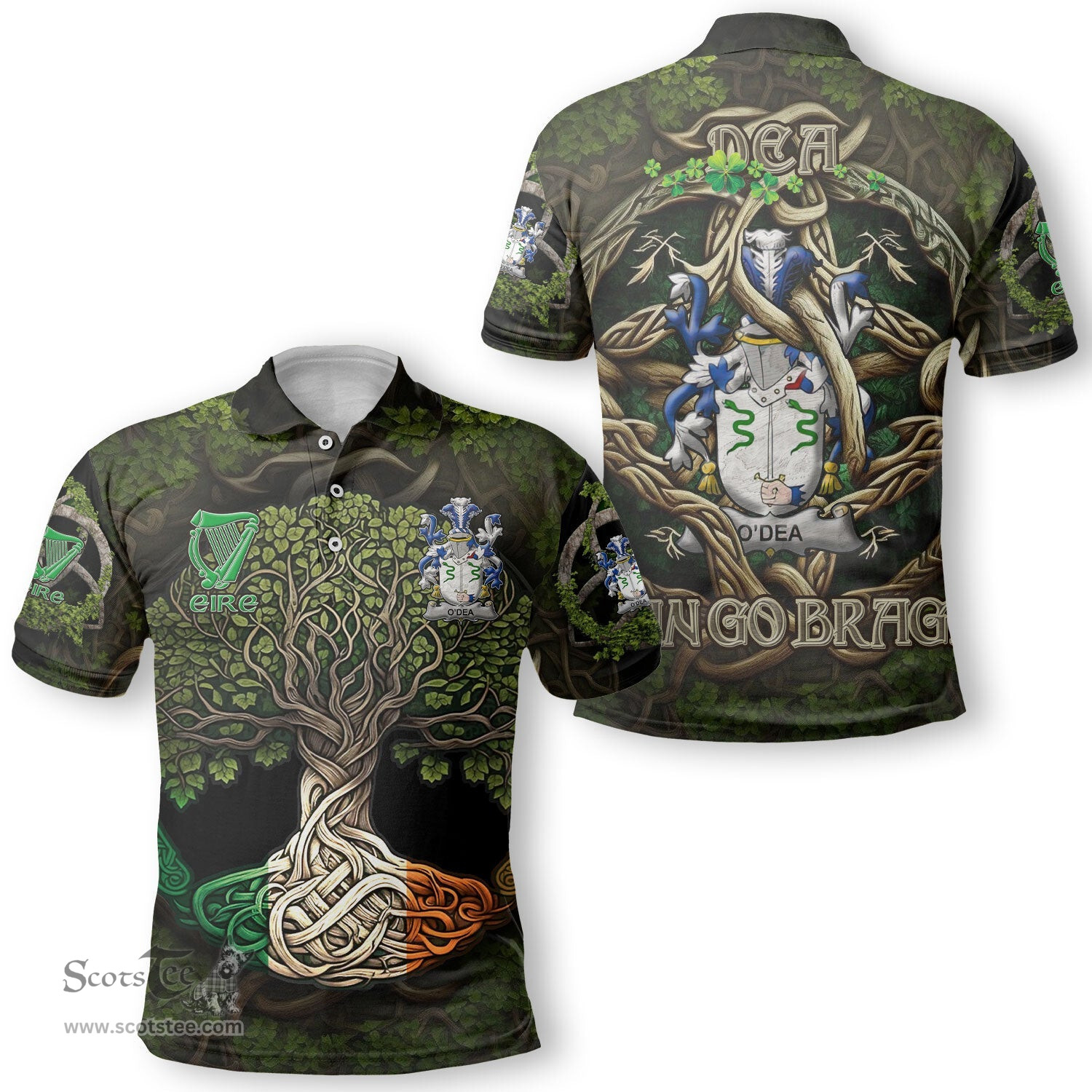 ScotsTee Shop Irish Dea or O Dea Coat of Arms Irish Polo Shirt Family Crest Irish Is My Root Polo Shirt
