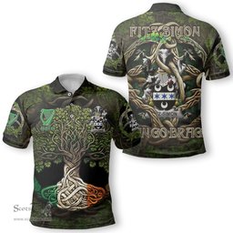 ScotsTee Shop Irish Fitz Simon Coat of Arms Irish Polo Shirt Family Crest Irish Is My Root Polo Shirt