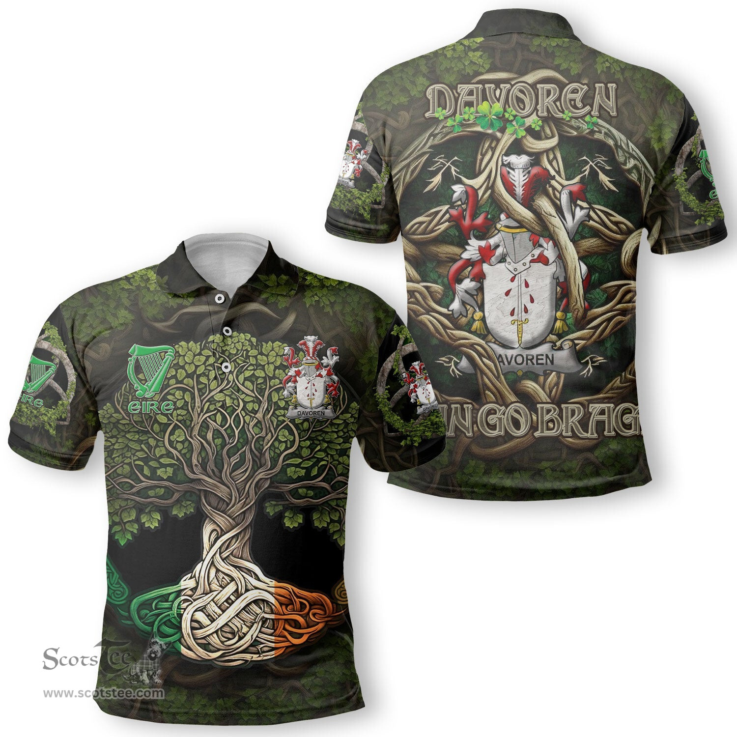 ScotsTee Shop Irish Davoren or O Davoren Coat of Arms Irish Polo Shirt Family Crest Irish Is My Root Polo Shirt