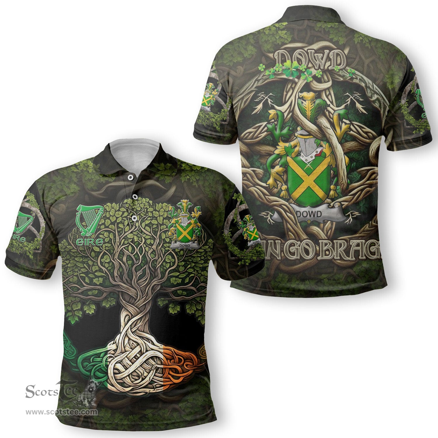 ScotsTee Shop Irish Dowd or O Dowd Coat of Arms Irish Polo Shirt Family Crest Irish Is My Root Polo Shirt