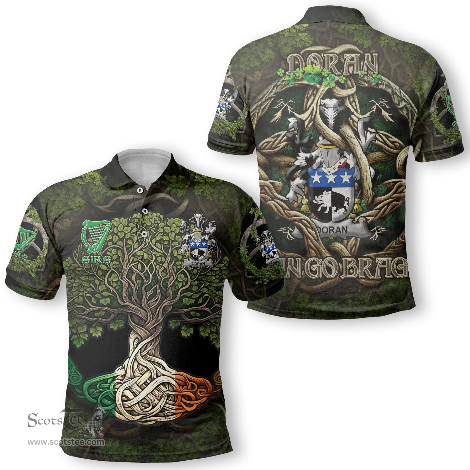 ScotsTee Shop Irish Doran or O Doran Coat of Arms Irish Polo Shirt Family Crest Irish Is My Root Polo Shirt