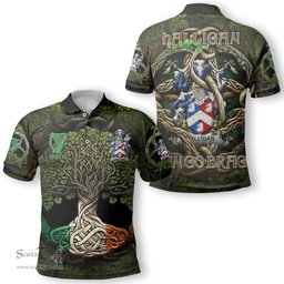 ScotsTee Shop Irish Halligan or O Halligan Coat of Arms Irish Polo Shirt Family Crest Irish Is My Root Polo Shirt