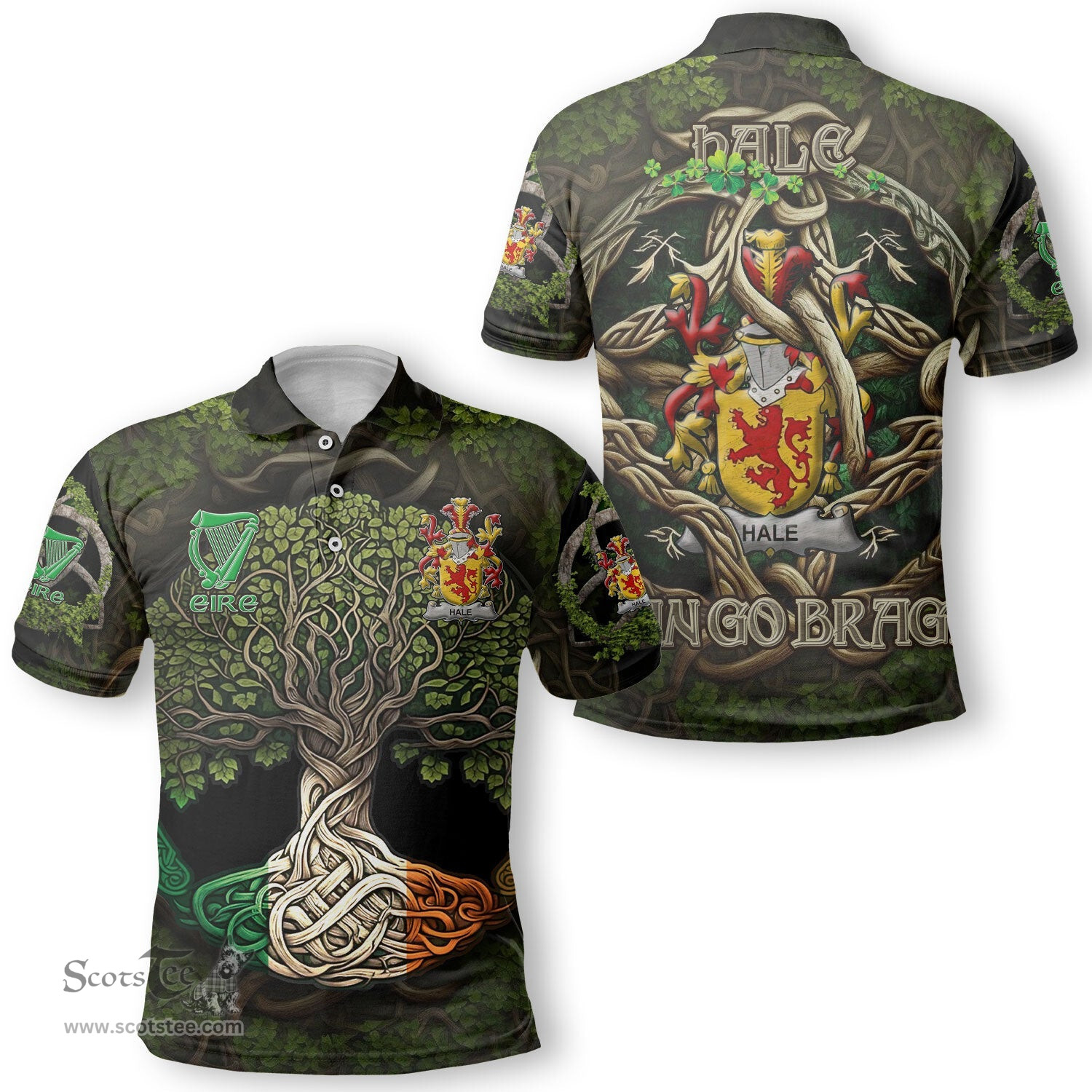 ScotsTee Shop Irish Hale or McHale Coat of Arms Irish Polo Shirt Family Crest Irish Is My Root Polo Shirt