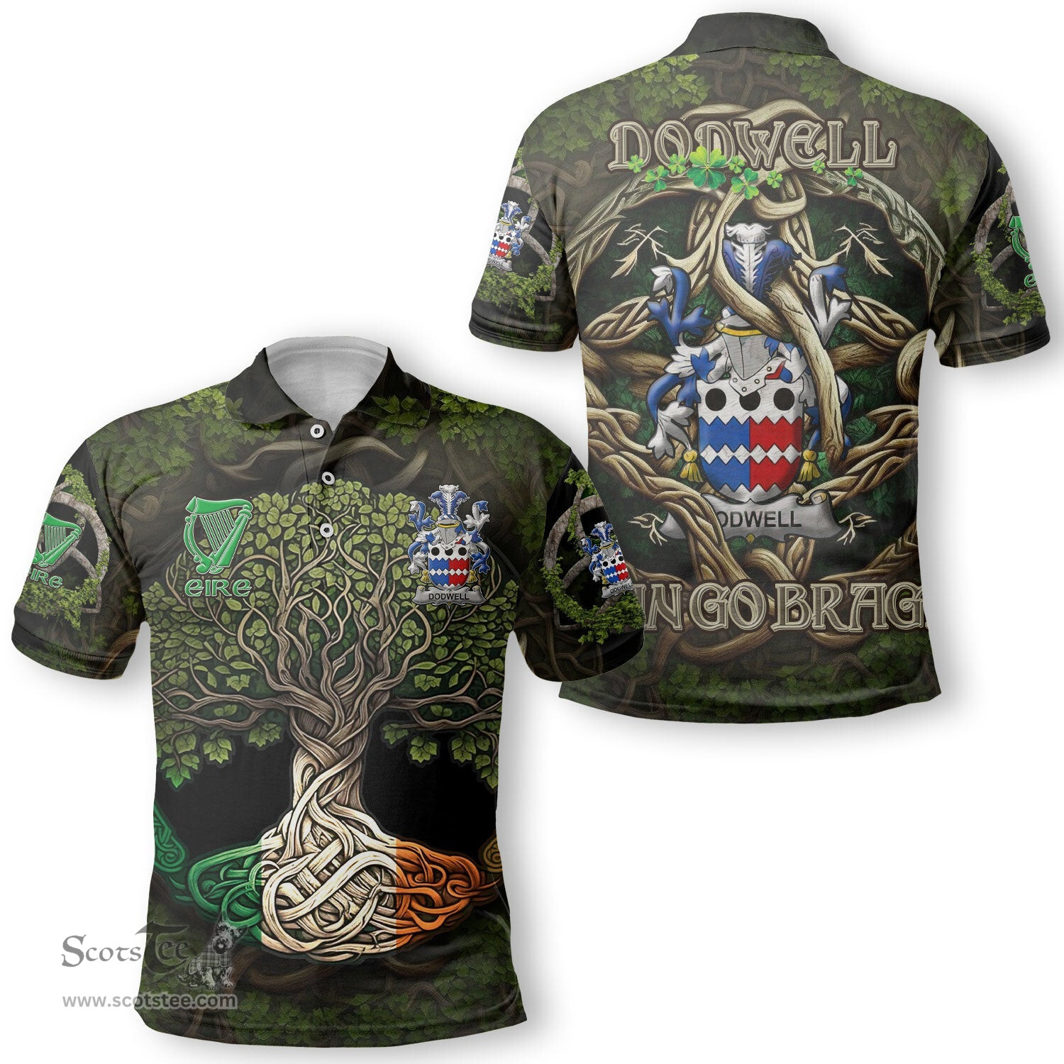 ScotsTee Shop Irish Dodwell Coat of Arms Irish Polo Shirt Family Crest Irish Is My Root Polo Shirt