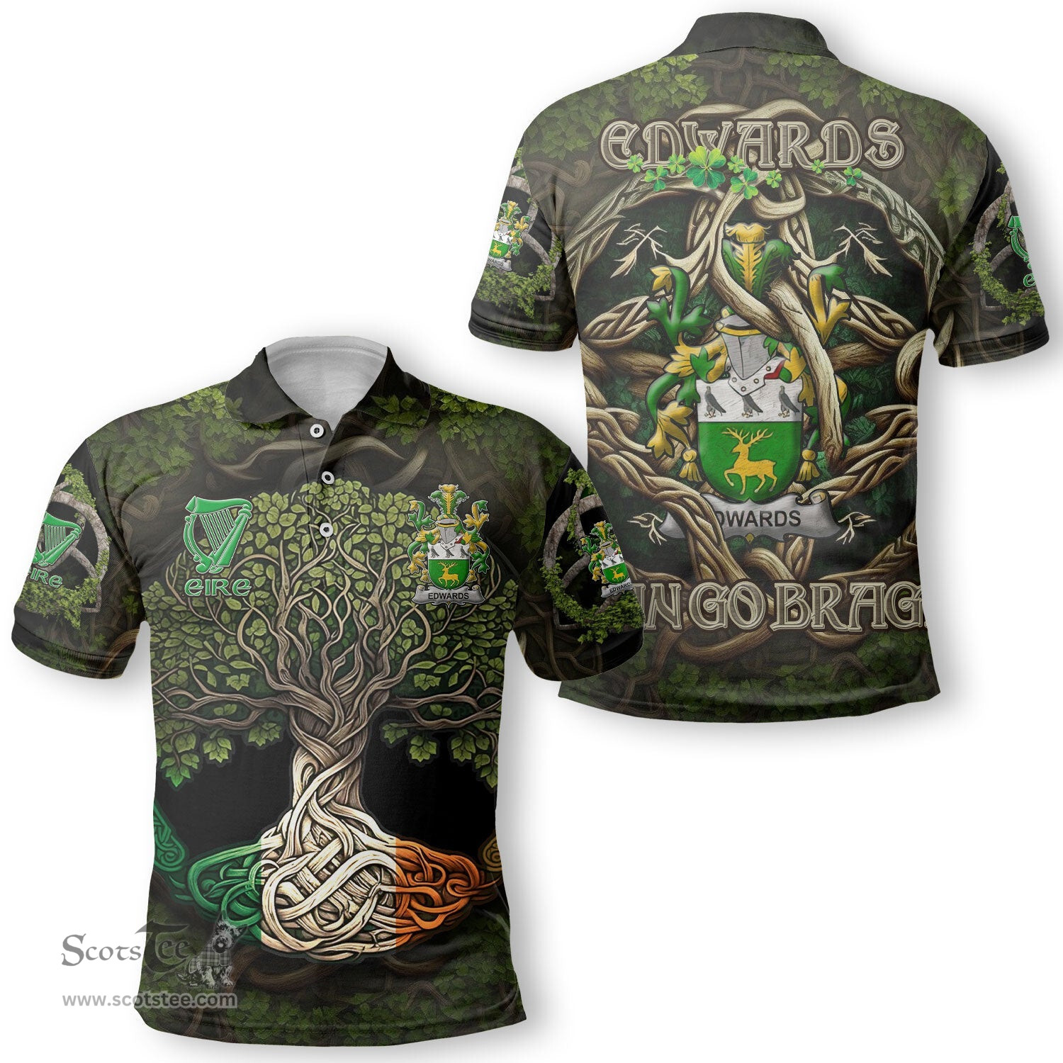 ScotsTee Shop Irish Edwards Coat of Arms Irish Polo Shirt Family Crest Irish Is My Root Polo Shirt