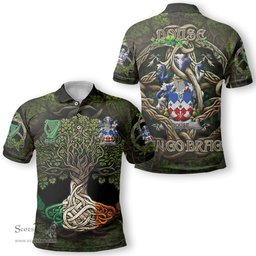 ScotsTee Shop Irish Douse or Dowse Coat of Arms Irish Polo Shirt Family Crest Irish Is My Root Polo Shirt