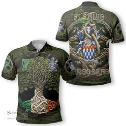 ScotsTee Shop Irish Fleming Coat of Arms Irish Polo Shirt Family Crest Irish Is My Root Polo Shirt