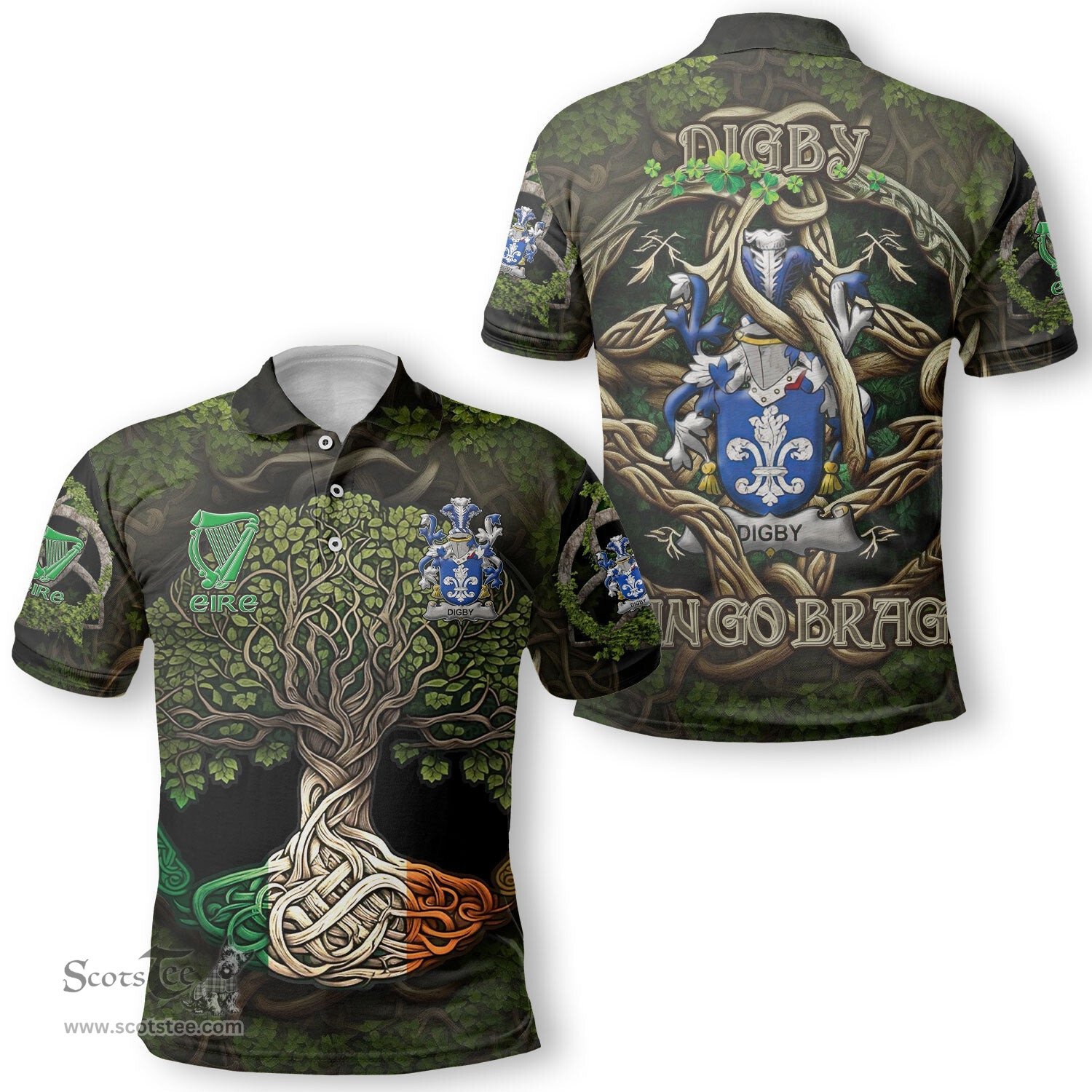 ScotsTee Shop Irish Digby Coat of Arms Irish Polo Shirt Family Crest Irish Is My Root Polo Shirt