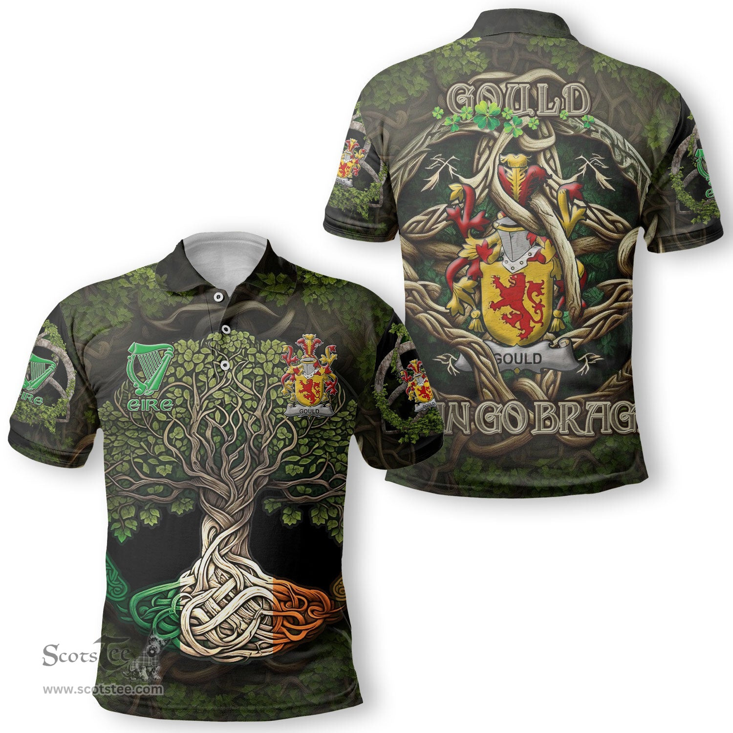 ScotsTee Shop Irish Gould Coat of Arms Irish Polo Shirt Family Crest Irish Is My Root Polo Shirt