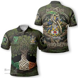 ScotsTee Shop Irish McCann Coat of Arms Irish Polo Shirt Family Crest Irish Is My Root Polo Shirt