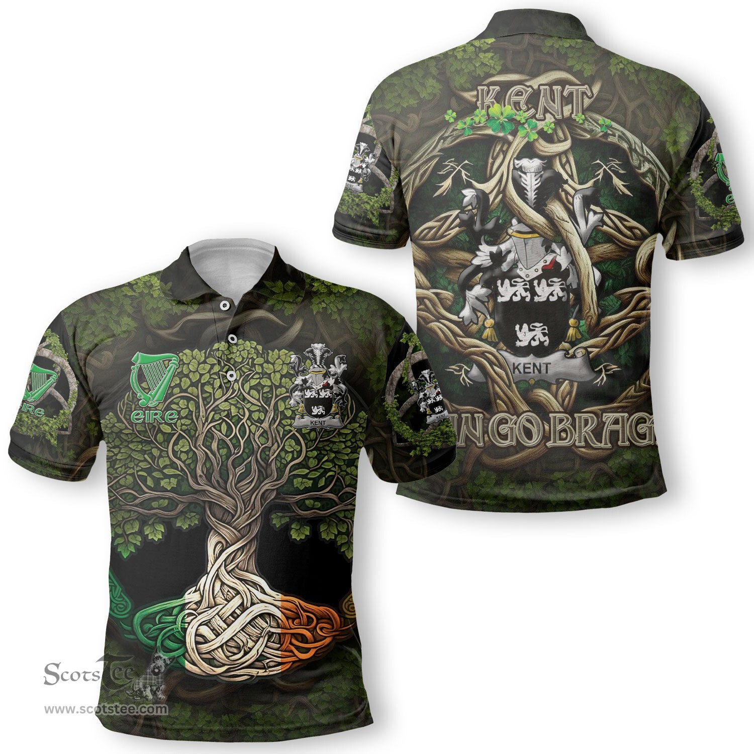 ScotsTee Shop Irish Kent Coat of Arms Irish Polo Shirt Family Crest Irish Is My Root Polo Shirt