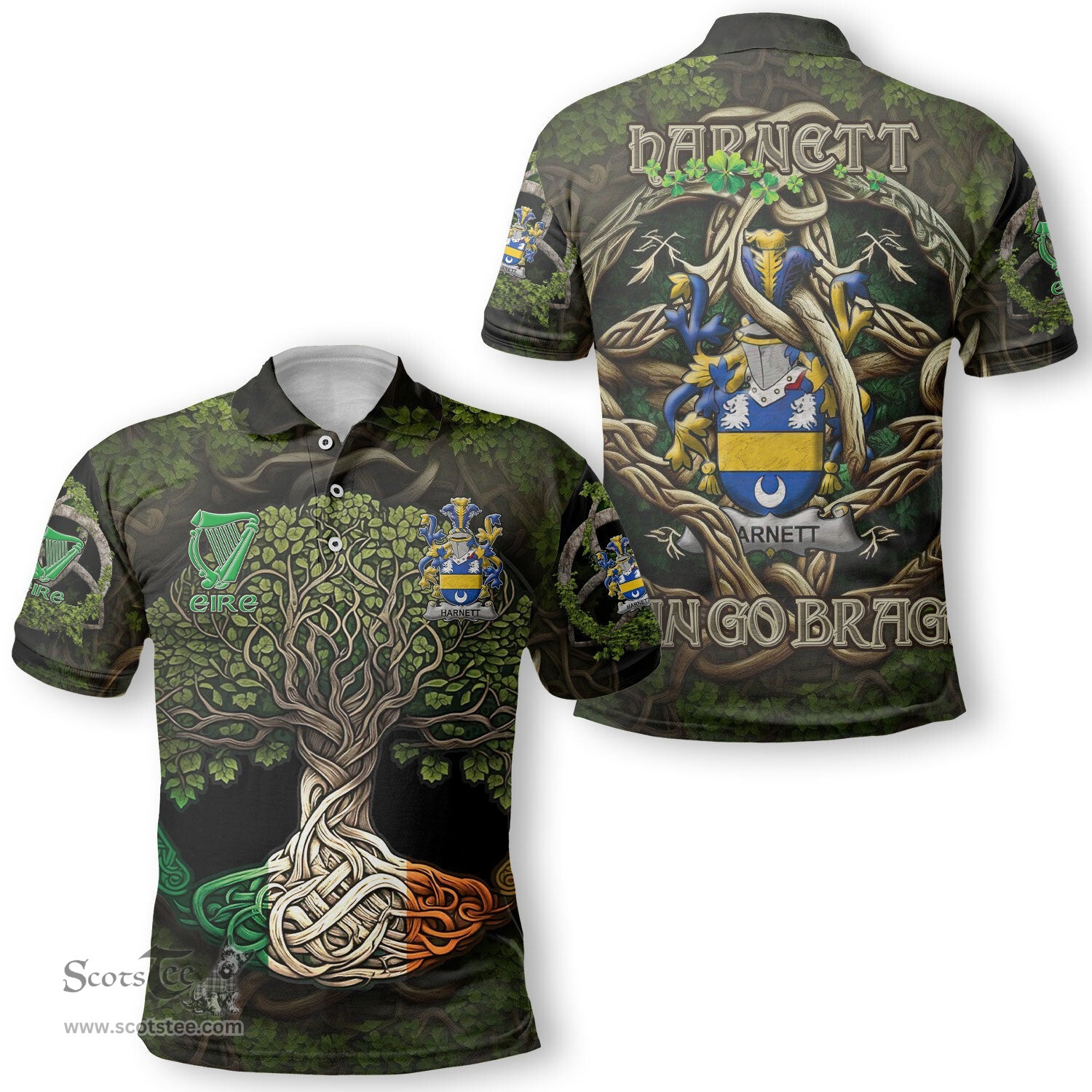 ScotsTee Shop Irish Harnett or Hartnet Coat of Arms Irish Polo Shirt Family Crest Irish Is My Root Polo Shirt