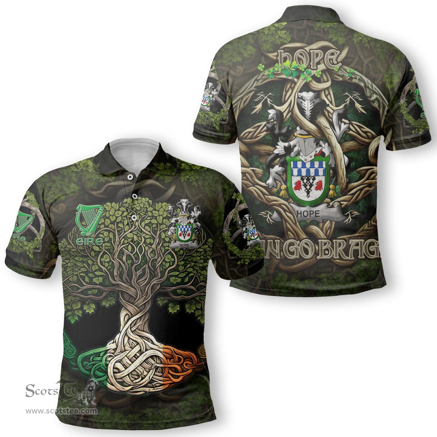 ScotsTee Shop Irish Hope Coat of Arms Irish Polo Shirt Family Crest Irish Is My Root Polo Shirt