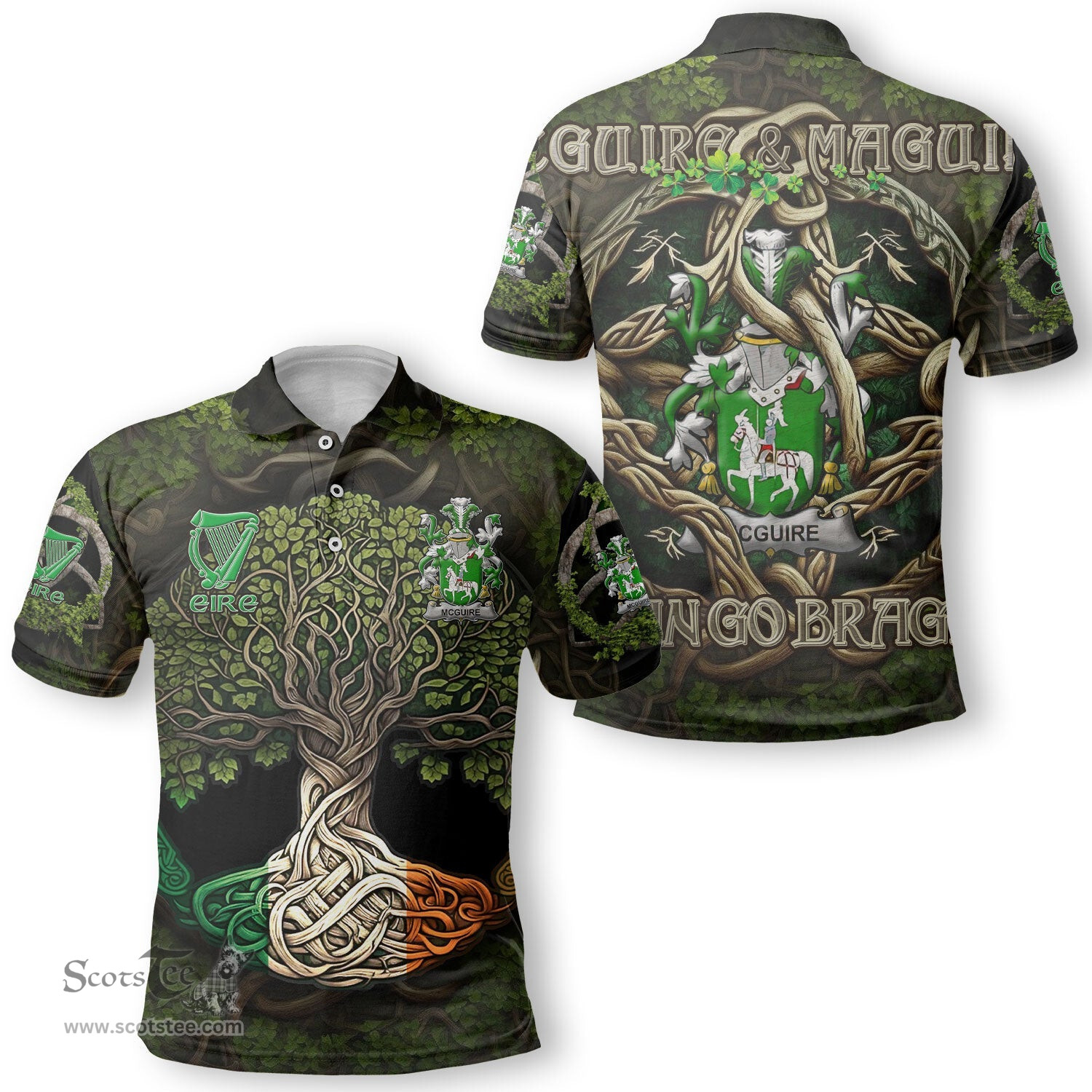 ScotsTee Shop Irish McGuire and Maguire Coat of Arms Irish Polo Shirt Family Crest Irish Is My Root Polo Shirt
