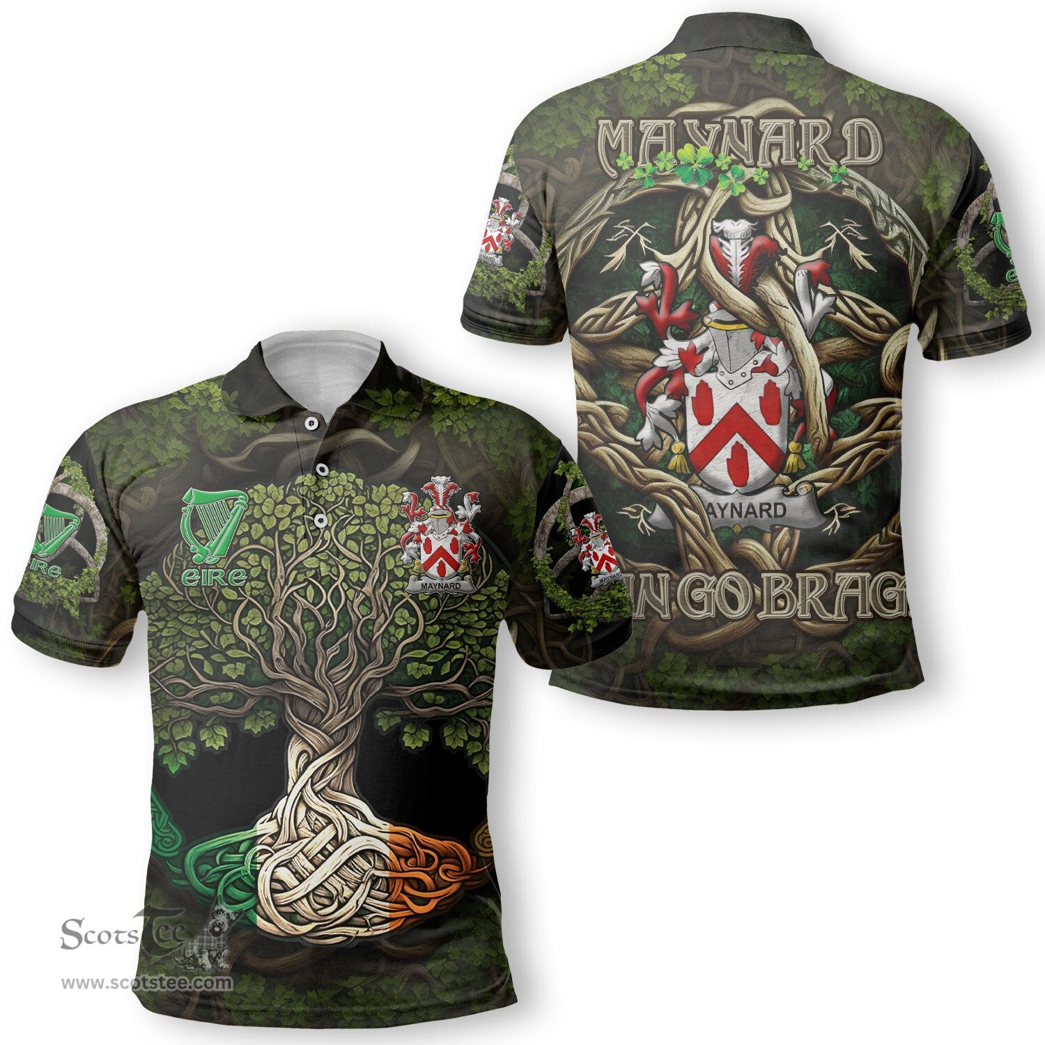 ScotsTee Shop Irish Maynard Coat of Arms Irish Polo Shirt Family Crest Irish Is My Root Polo Shirt