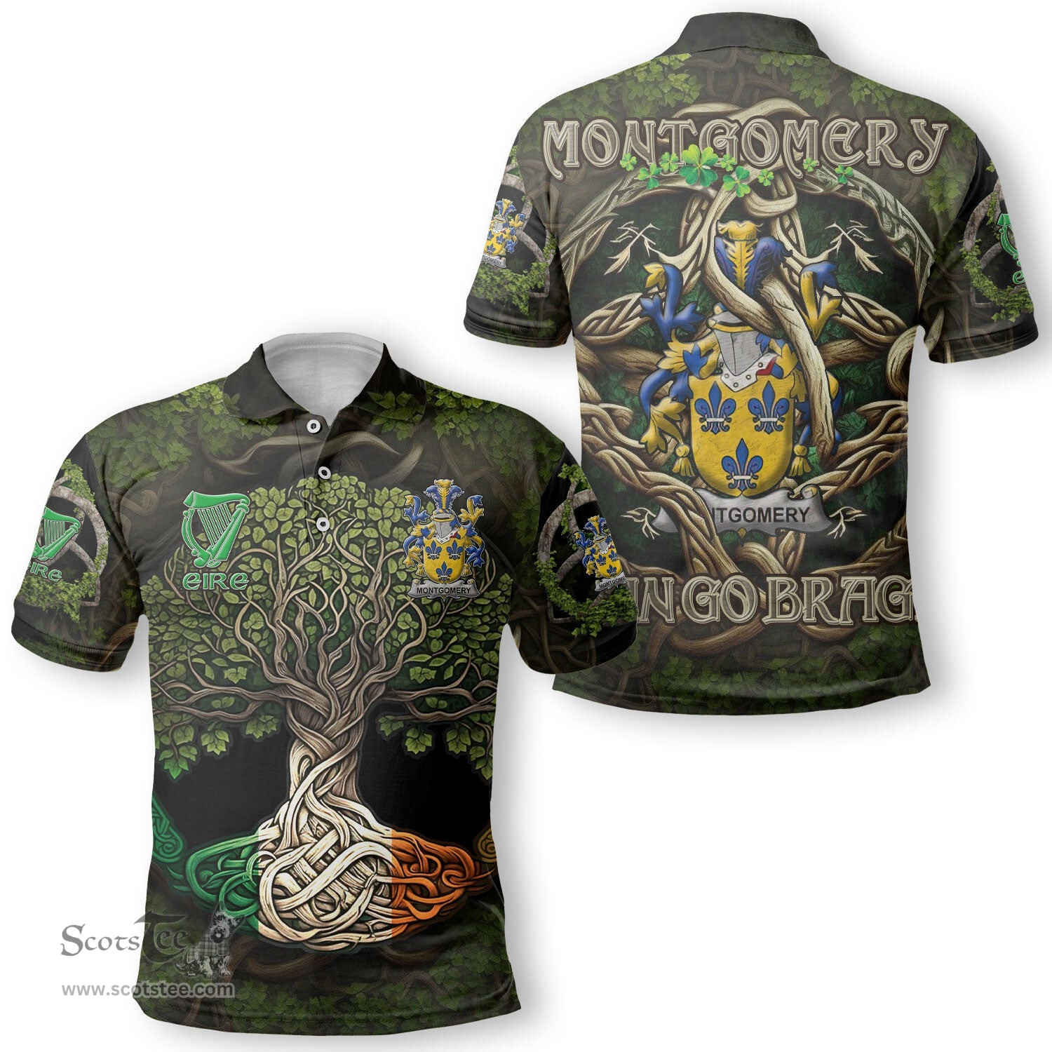 ScotsTee Shop Irish Montgomery Coat of Arms Irish Polo Shirt Family Crest Irish Is My Root Polo Shirt