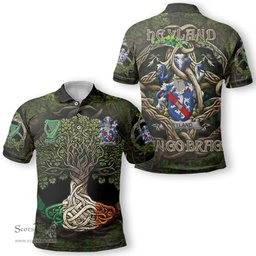 ScotsTee Shop Irish Heyland Coat of Arms Irish Polo Shirt Family Crest Irish Is My Root Polo Shirt