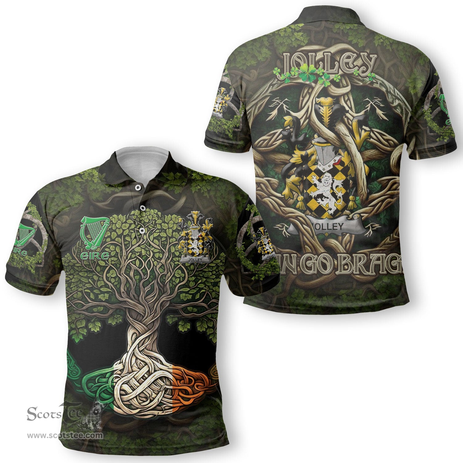 ScotsTee Shop Irish Jolley or Jolly Coat of Arms Irish Polo Shirt Family Crest Irish Is My Root Polo Shirt