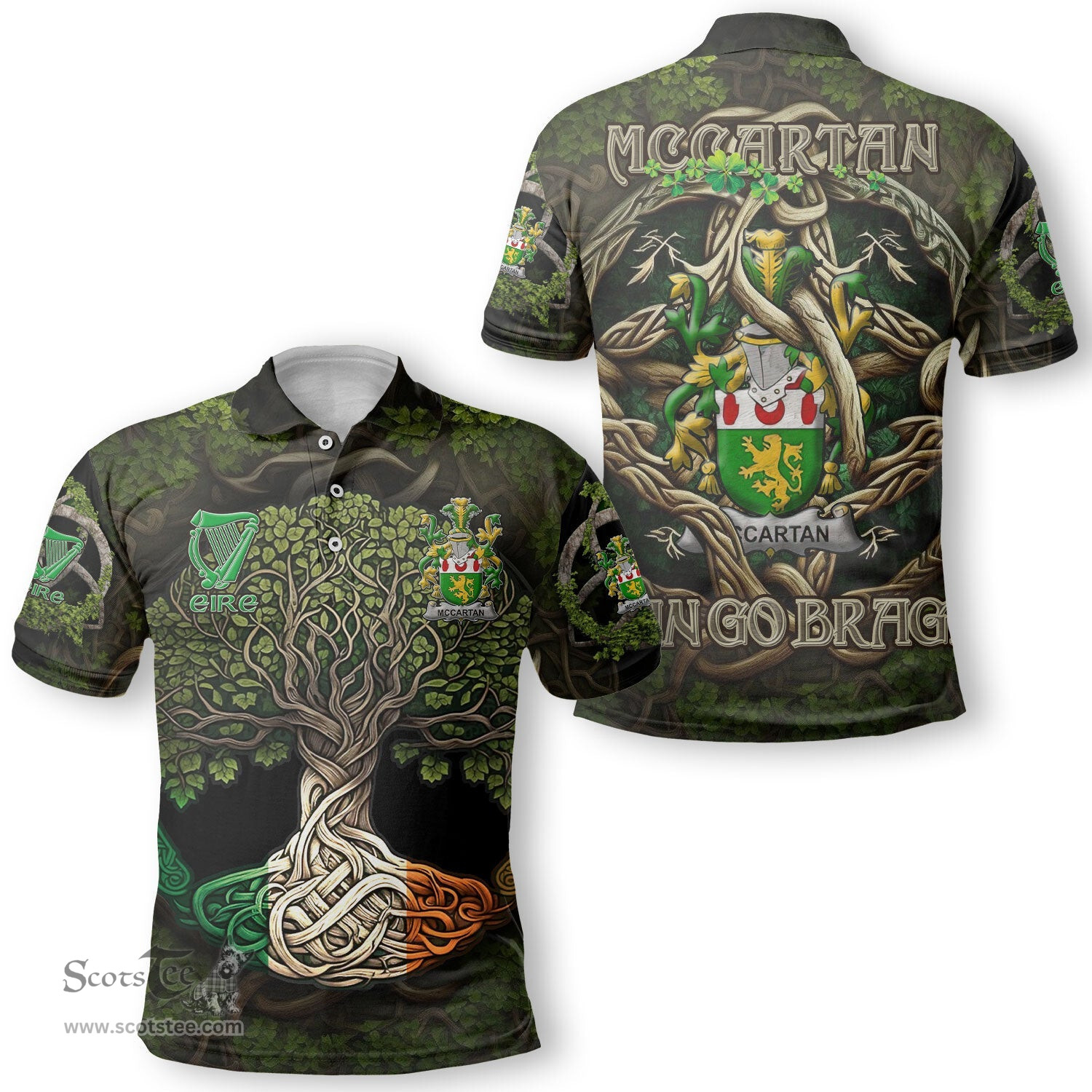 ScotsTee Shop Irish McCartan Coat of Arms Irish Polo Shirt Family Crest Irish Is My Root Polo Shirt