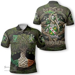 ScotsTee Shop Irish Heatley Coat of Arms Irish Polo Shirt Family Crest Irish Is My Root Polo Shirt