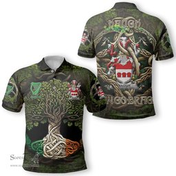 ScotsTee Shop Irish Haugh or O Hough Coat of Arms Irish Polo Shirt Family Crest Irish Is My Root Polo Shirt
