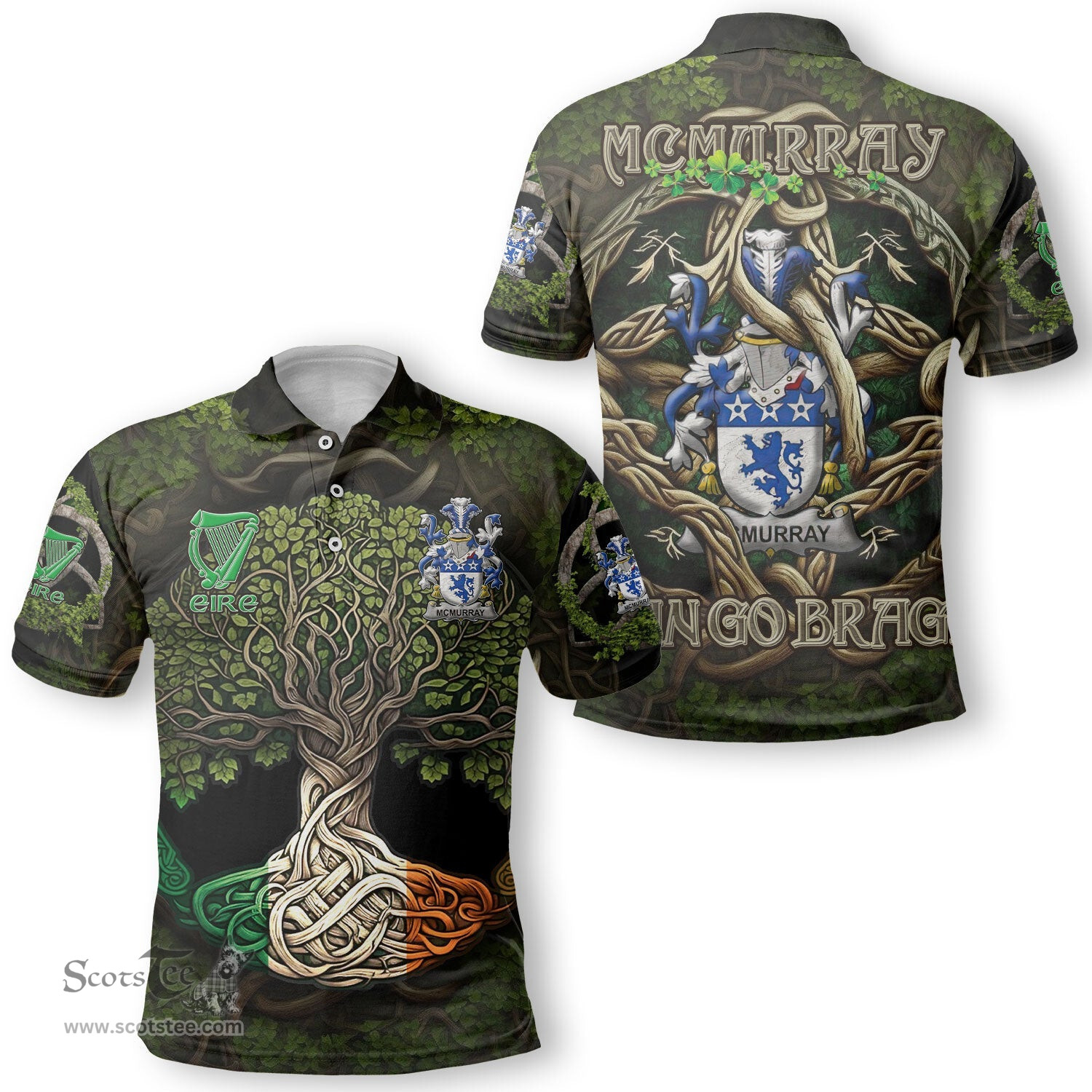 ScotsTee Shop Irish McMurray Coat of Arms Irish Polo Shirt Family Crest Irish Is My Root Polo Shirt