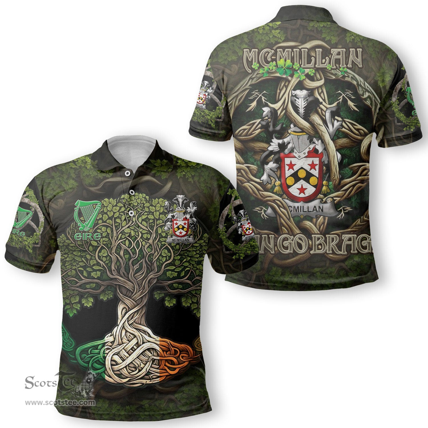 ScotsTee Shop Irish McMillan Coat of Arms Irish Polo Shirt Family Crest Irish Is My Root Polo Shirt