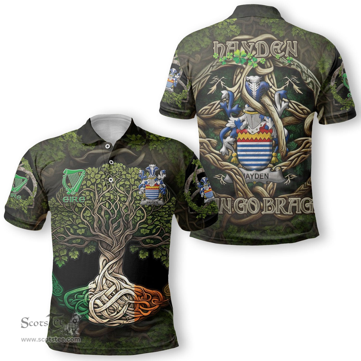 ScotsTee Shop Irish Hayden or O Hayden Coat of Arms Irish Polo Shirt Family Crest Irish Is My Root Polo Shirt