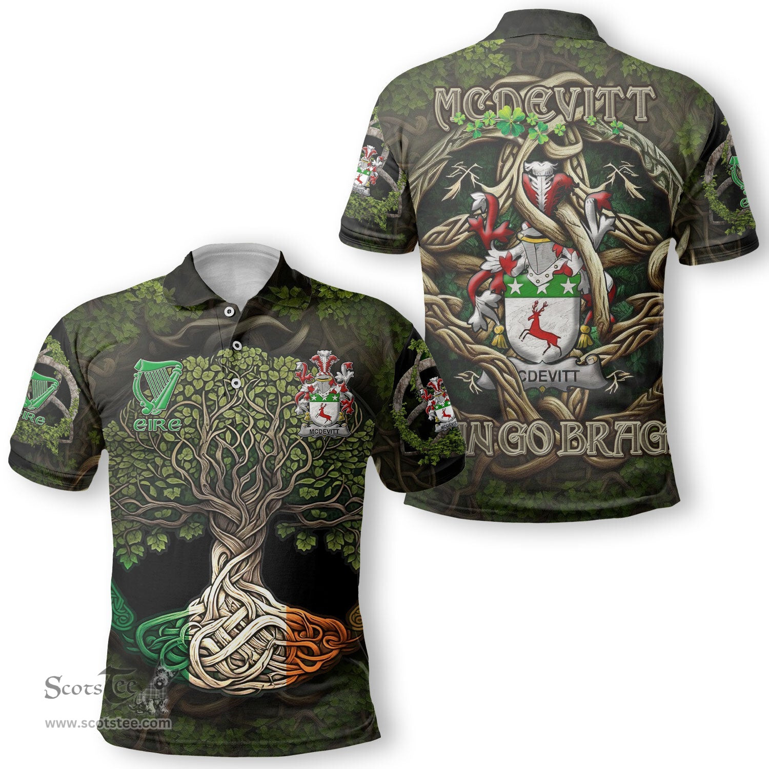ScotsTee Shop Irish McDevitt Coat of Arms Irish Polo Shirt Family Crest Irish Is My Root Polo Shirt